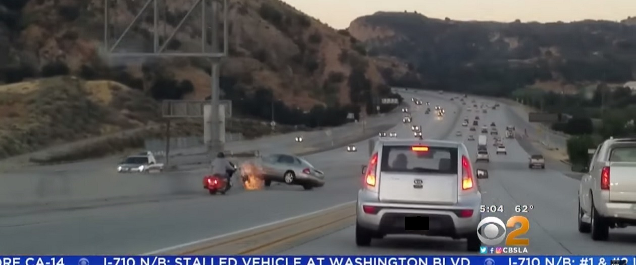 Confrontation Between Motorcyclist and Car Ends in Chain-Reaction Crash