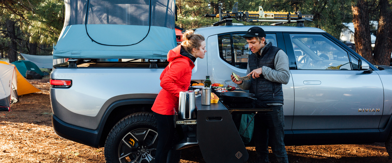 Rivian is Bringing their Electric Pickup's Pull-Out Kitchen to Production