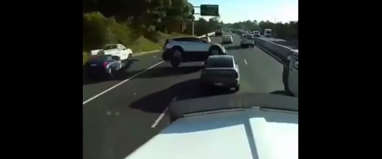 Toyota Celica Flips SUV on Highway; Creates Pileup