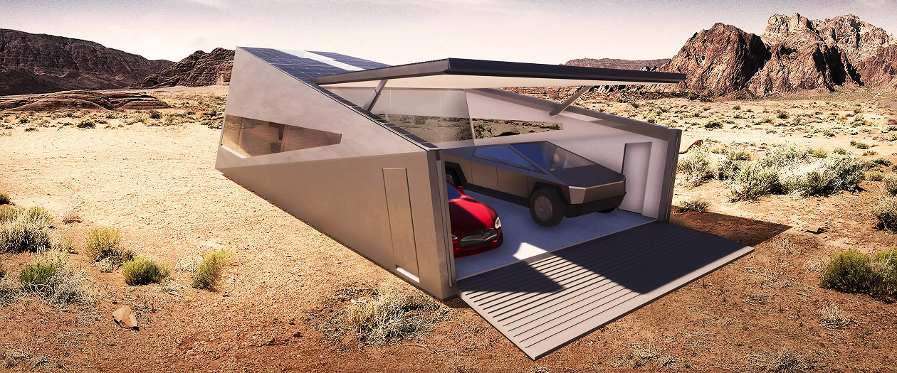 The Cybunker is a Sci-Fi Survival Garage Fit for the Cybertruck